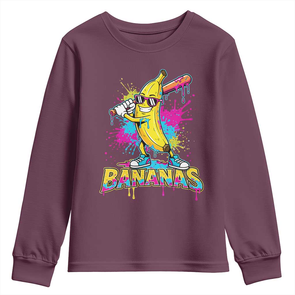 Funny Bananas Baseball Drip Ice Cream Sports Splatter Youth Sweatshirt