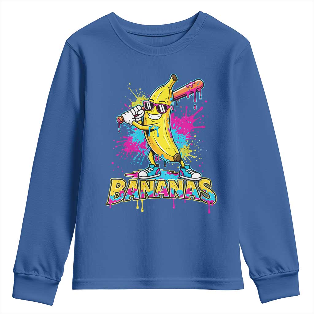 Funny Bananas Baseball Drip Ice Cream Sports Splatter Youth Sweatshirt