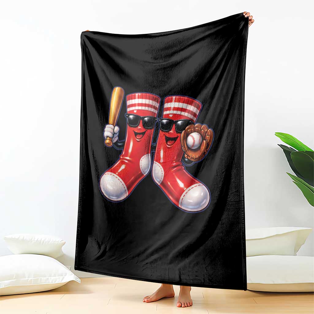 Funny Red Socks Playing Baseball Graphic Sport Game Day Throw Blanket
