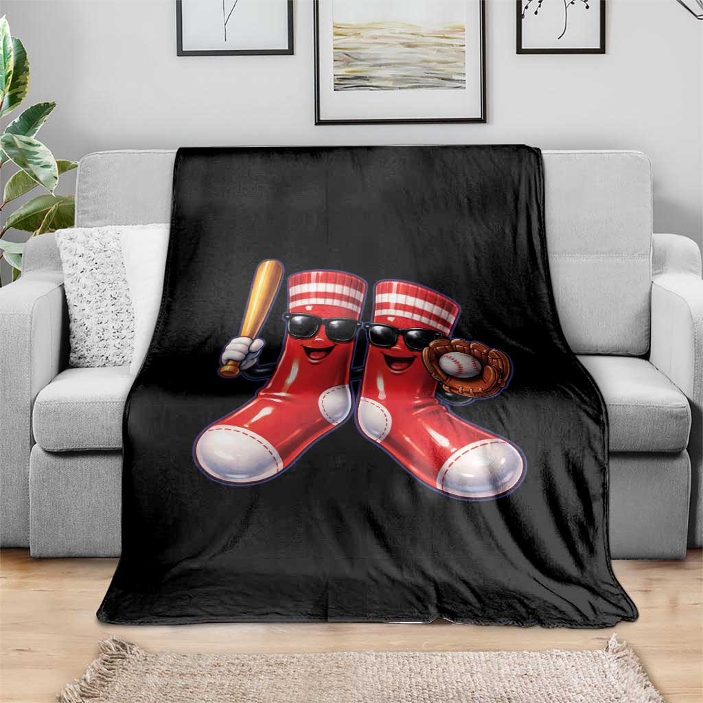 Funny Red Socks Playing Baseball Graphic Sport Game Day Throw Blanket