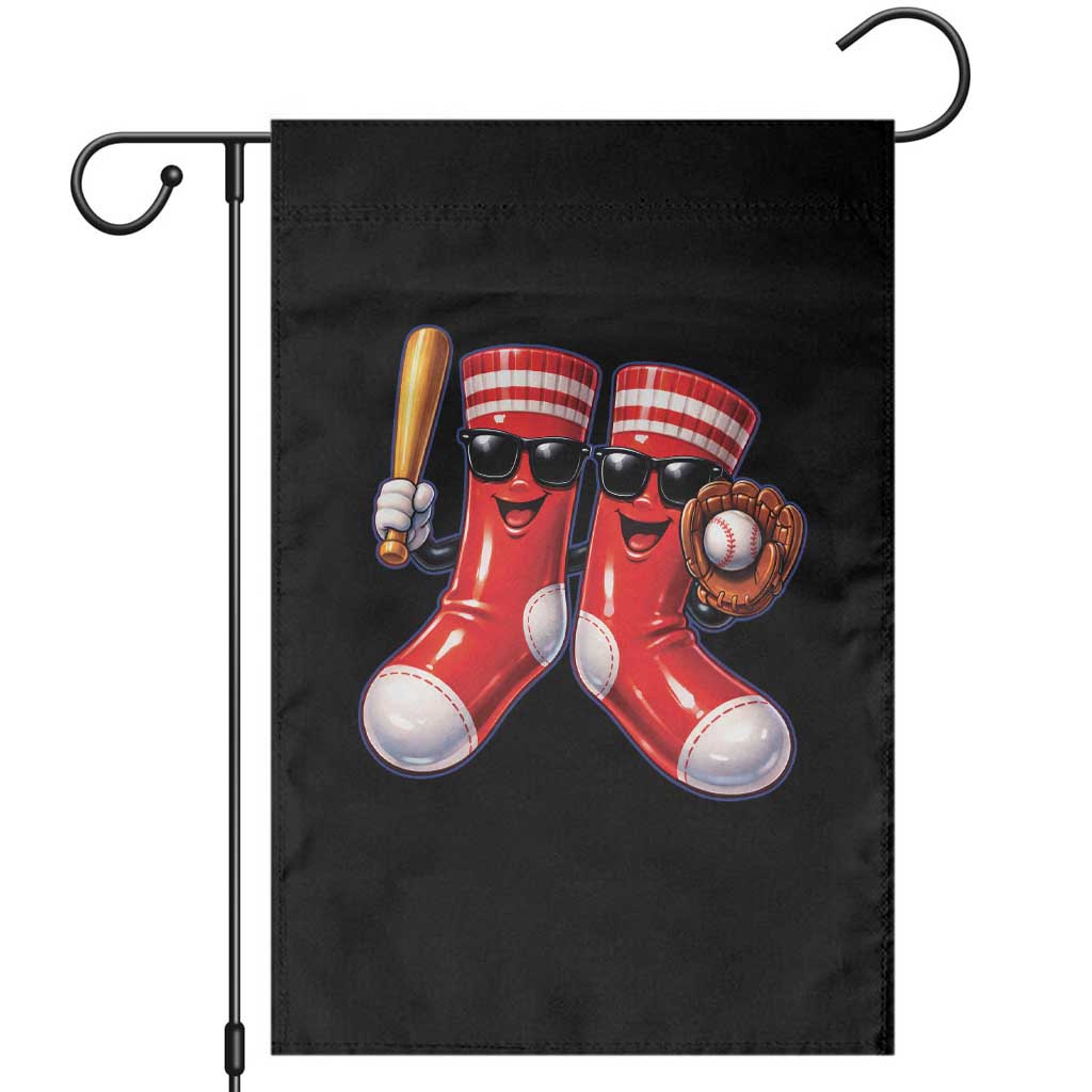 Funny Red Socks Playing Baseball Graphic Sport Game Day Garden Flag