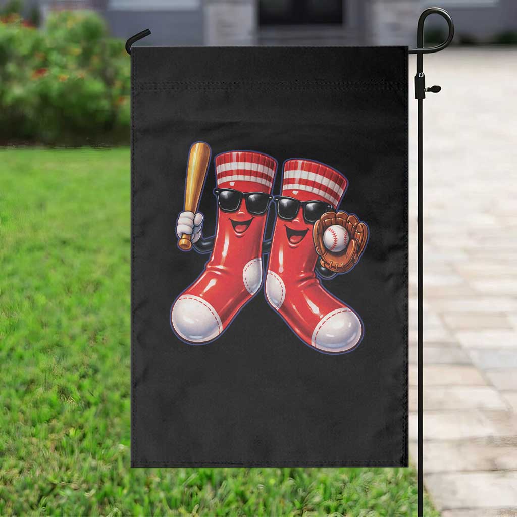 Funny Red Socks Playing Baseball Graphic Sport Game Day Garden Flag