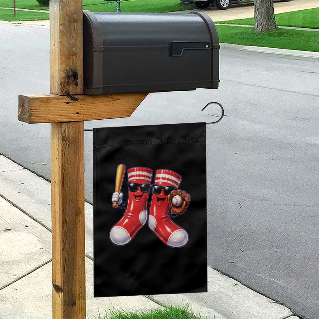 Funny Red Socks Playing Baseball Graphic Sport Game Day Garden Flag