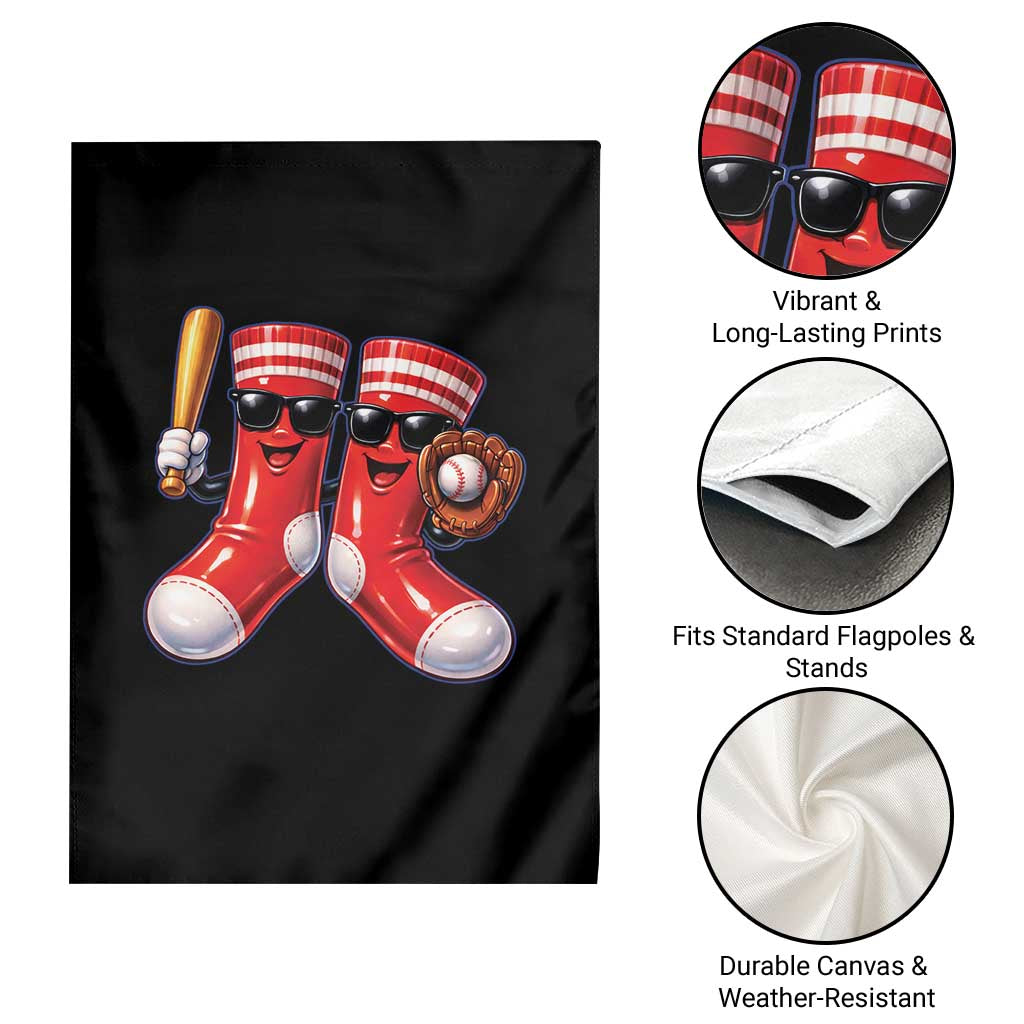 Funny Red Socks Playing Baseball Graphic Sport Game Day Garden Flag