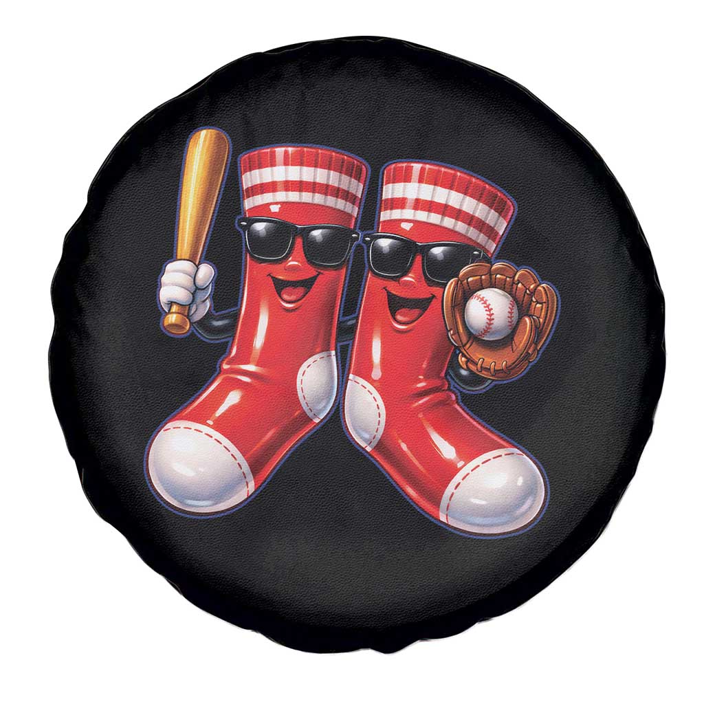 Funny Red Socks Playing Baseball Graphic Sport Game Day Spare Tire Cover