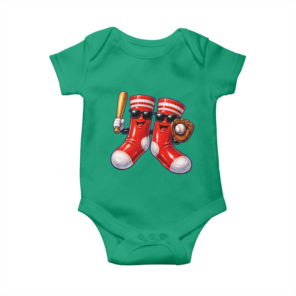 Funny Red Socks Playing Baseball Graphic Sport Game Day Baby Onesie