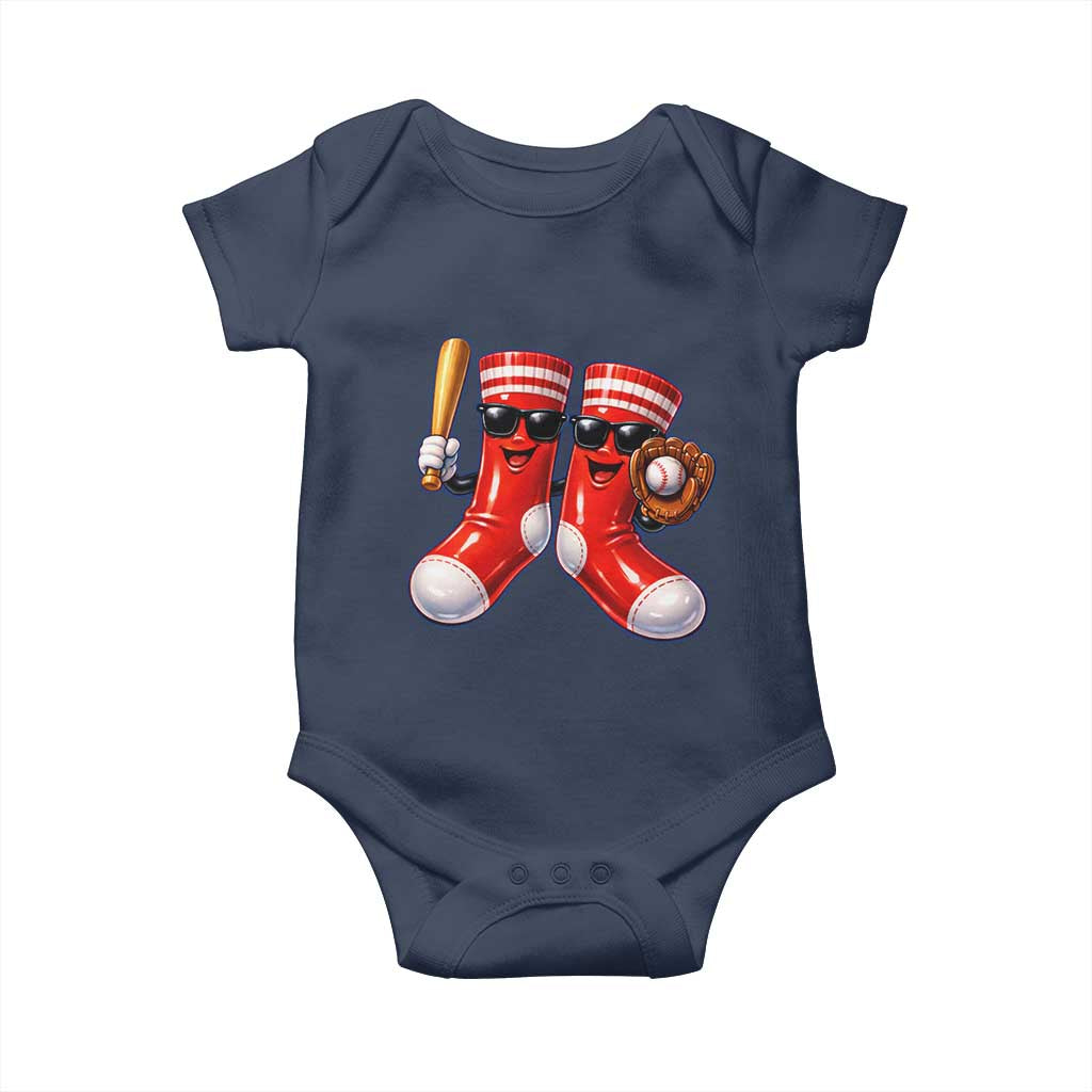 Funny Red Socks Playing Baseball Graphic Sport Game Day Baby Onesie