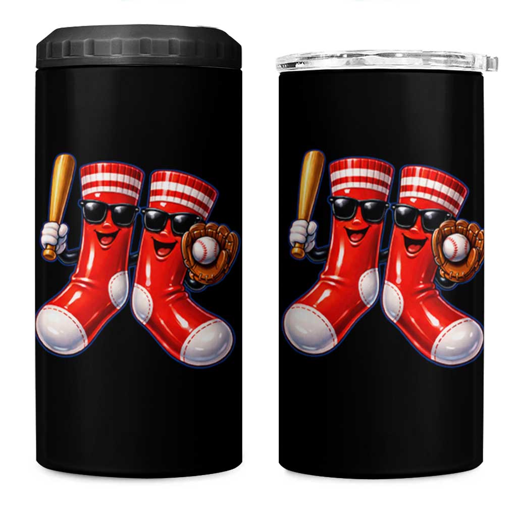Funny Red Socks Playing Baseball Graphic Sport Game Day 4 in 1 Can Cooler Tumbler