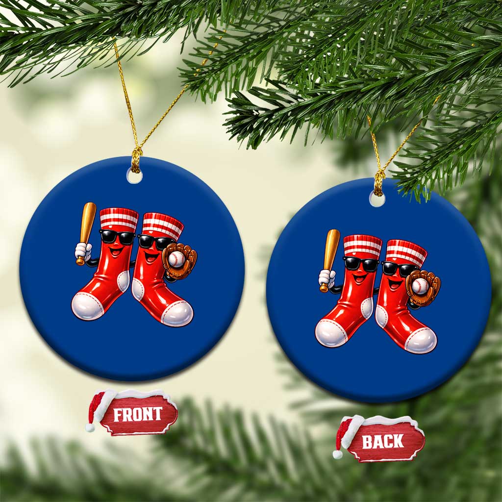 Funny Red Socks Playing Baseball Graphic Sport Game Day Ceramic Ornament
