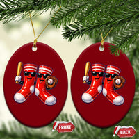 Funny Red Socks Playing Baseball Graphic Sport Game Day Ceramic Ornament