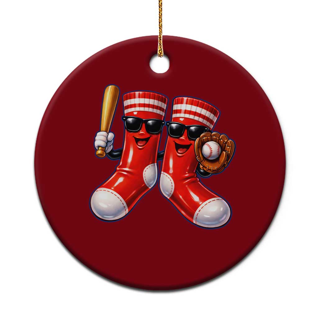 Funny Red Socks Playing Baseball Graphic Sport Game Day Ceramic Ornament