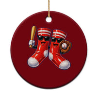 Funny Red Socks Playing Baseball Graphic Sport Game Day Ceramic Ornament