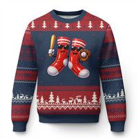 Funny Red Socks Playing Baseball Graphic Sport Game Day Ugly Christmas Sweater