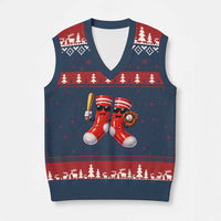Funny Red Socks Playing Baseball Graphic Sport Game Day V-Neck Knit Sweater Vest