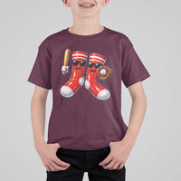 Funny Red Socks Playing Baseball Graphic Sport Game Day T Shirt For Kid