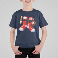 Funny Red Socks Playing Baseball Graphic Sport Game Day T Shirt For Kid