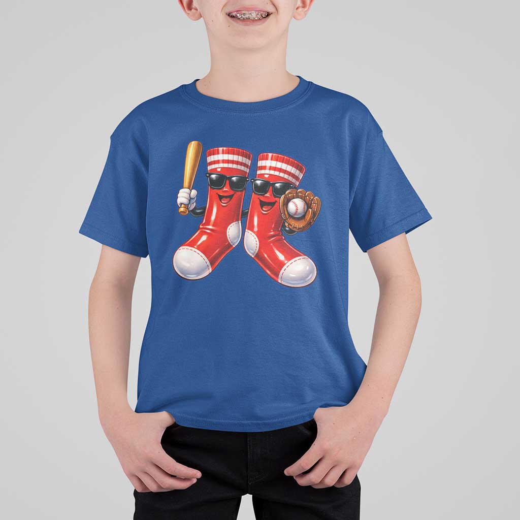 Funny Red Socks Playing Baseball Graphic Sport Game Day T Shirt For Kid