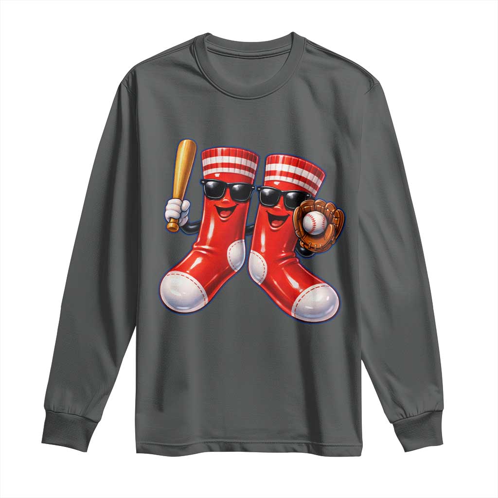 Funny Red Socks Playing Baseball Graphic Sport Game Day Long Sleeve Shirt