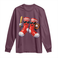 Funny Red Socks Playing Baseball Graphic Sport Game Day Long Sleeve Shirt