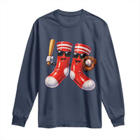 Funny Red Socks Playing Baseball Graphic Sport Game Day Long Sleeve Shirt