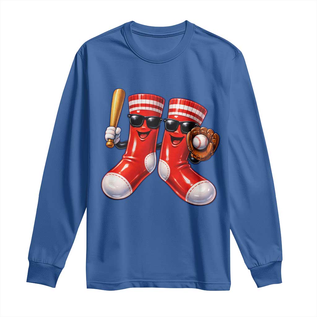 Funny Red Socks Playing Baseball Graphic Sport Game Day Long Sleeve Shirt