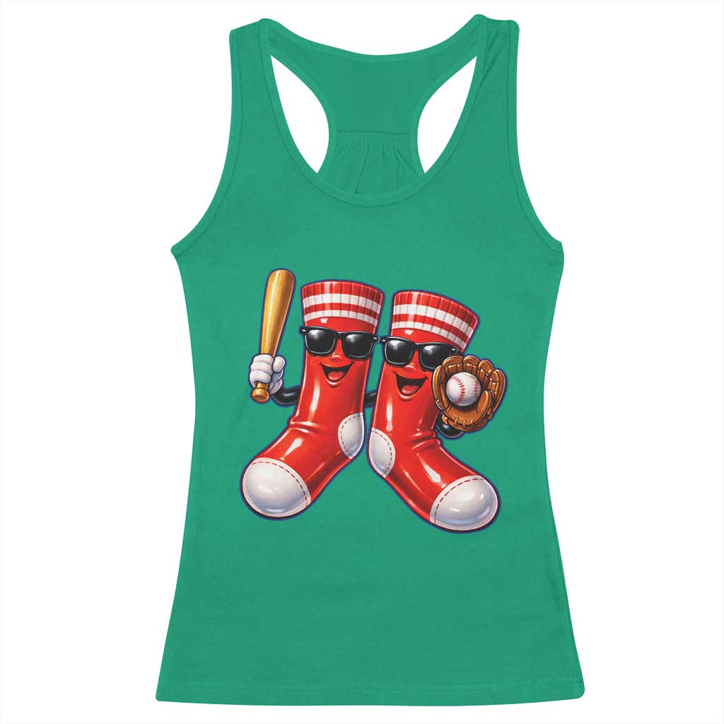 Funny Red Socks Playing Baseball Graphic Sport Game Day Racerback Tank Top