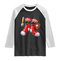 Funny Red Socks Playing Baseball Graphic Sport Game Day Raglan Shirt