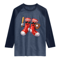 Funny Red Socks Playing Baseball Graphic Sport Game Day Raglan Shirt