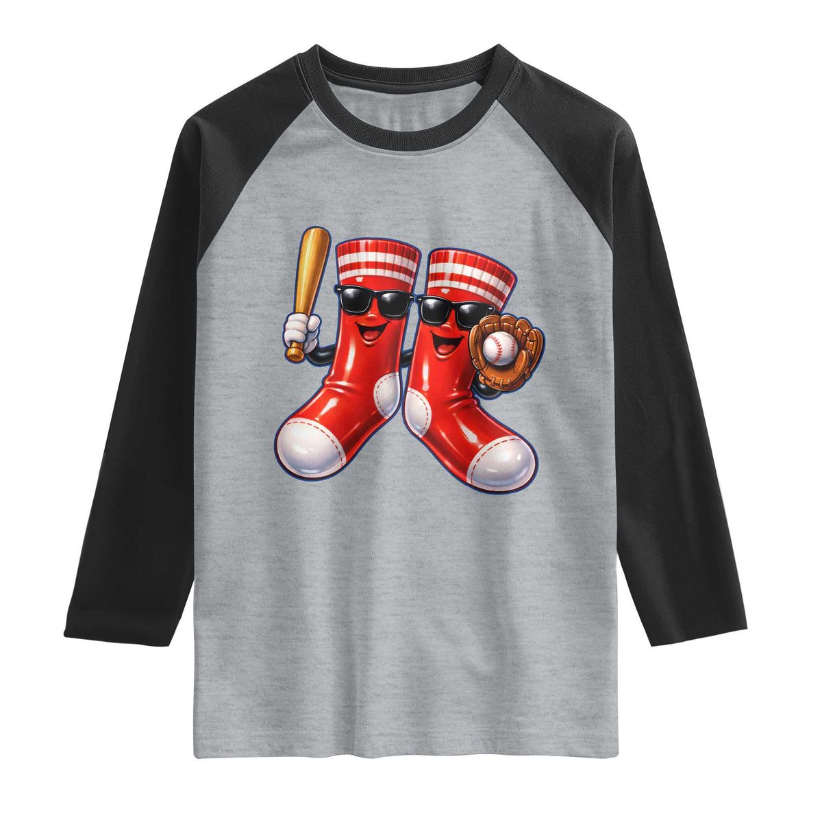 Funny Red Socks Playing Baseball Graphic Sport Game Day Raglan Shirt