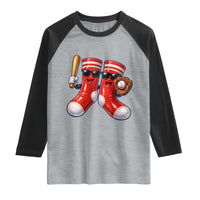 Funny Red Socks Playing Baseball Graphic Sport Game Day Raglan Shirt