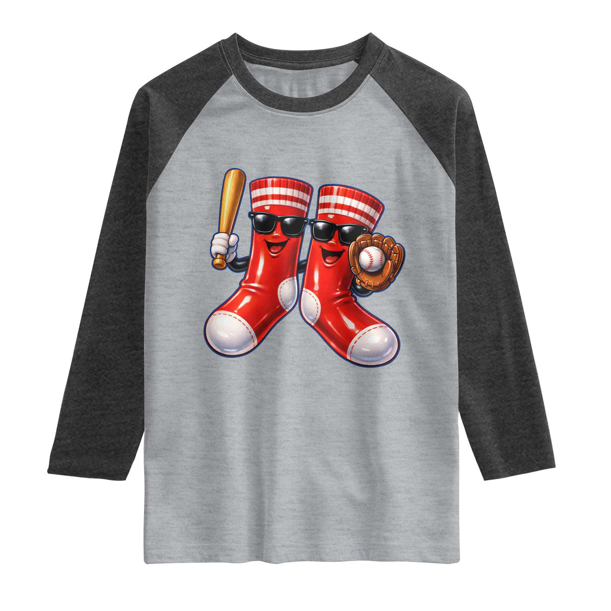 Funny Red Socks Playing Baseball Graphic Sport Game Day Raglan Shirt