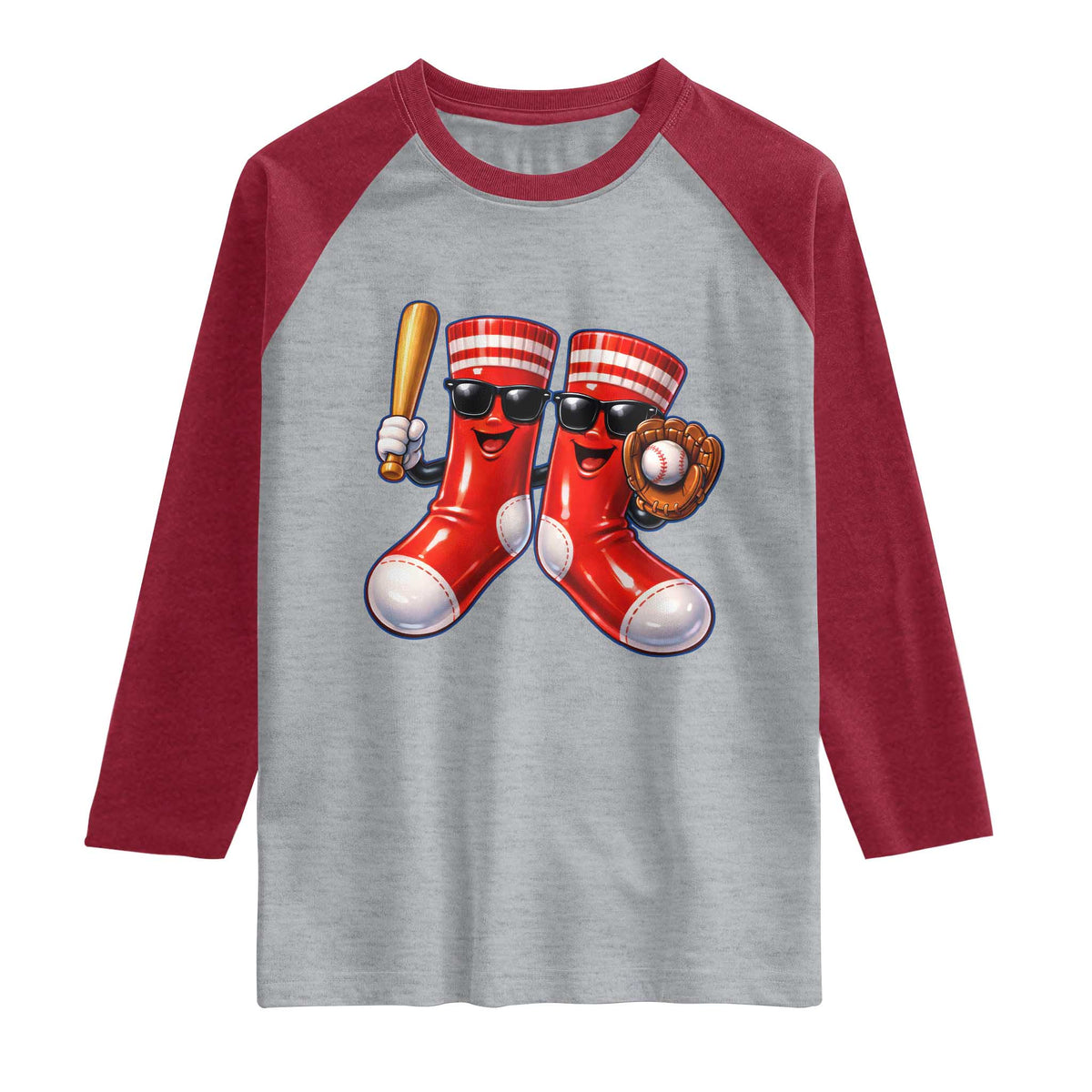 Funny Red Socks Playing Baseball Graphic Sport Game Day Raglan Shirt