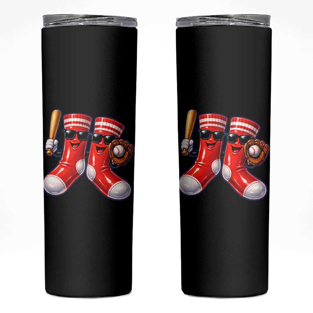 Funny Red Socks Playing Baseball Graphic Sport Game Day Skinny Tumbler