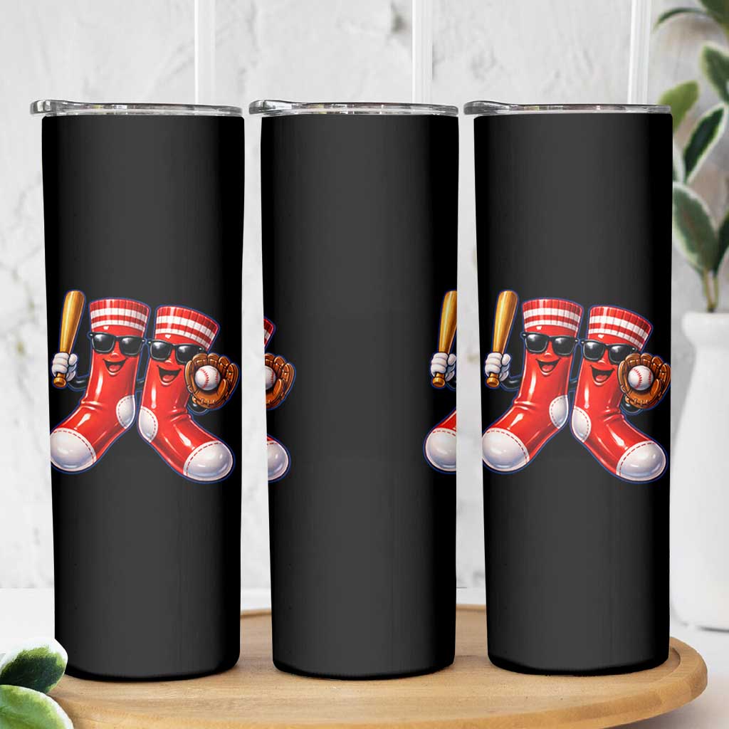 Funny Red Socks Playing Baseball Graphic Sport Game Day Skinny Tumbler