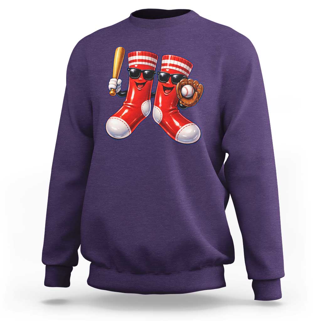 Funny Red Socks Playing Baseball Graphic Sport Game Day Sweatshirt