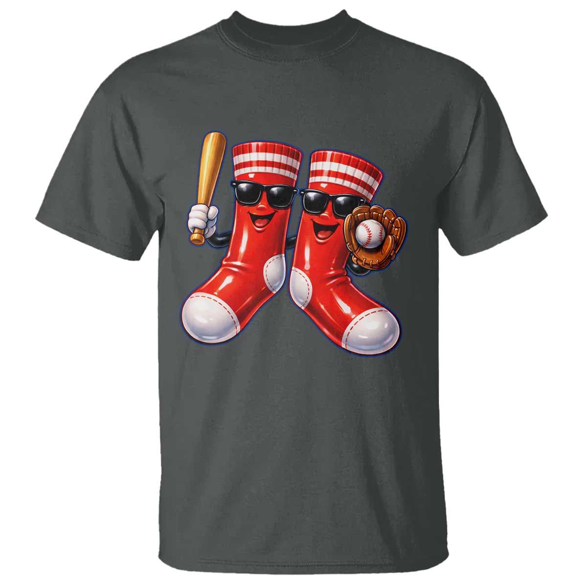 Funny Red Socks Playing Baseball Graphic Sport Game Day T Shirt