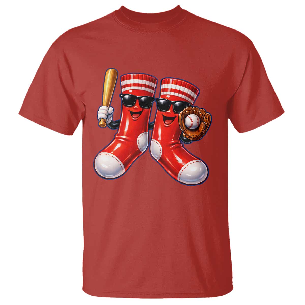 Funny Red Socks Playing Baseball Graphic Sport Game Day T Shirt