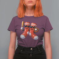 Funny Red Socks Playing Baseball Graphic Sport Game Day T Shirt For Women