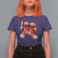 Funny Red Socks Playing Baseball Graphic Sport Game Day T Shirt For Women