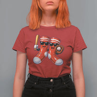 Funny Red Socks Playing Baseball Graphic Sport Game Day T Shirt For Women