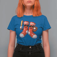 Funny Red Socks Playing Baseball Graphic Sport Game Day T Shirt For Women