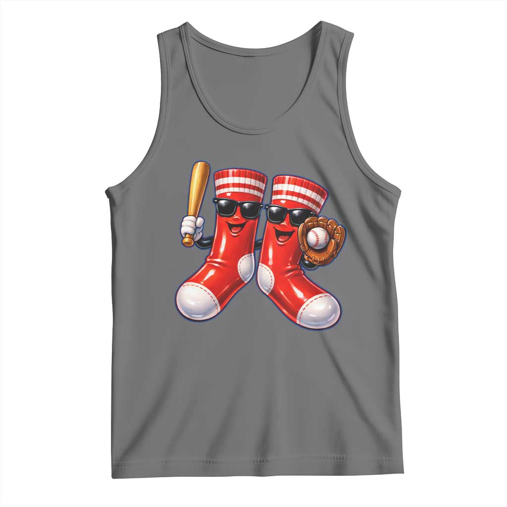 Funny Red Socks Playing Baseball Graphic Sport Game Day Tank Top
