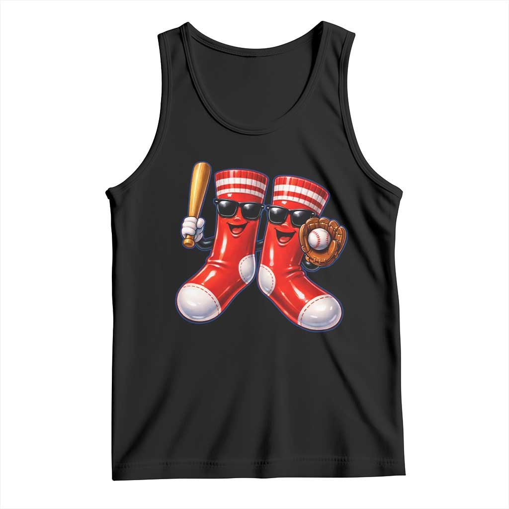 Funny Red Socks Playing Baseball Graphic Sport Game Day Tank Top
