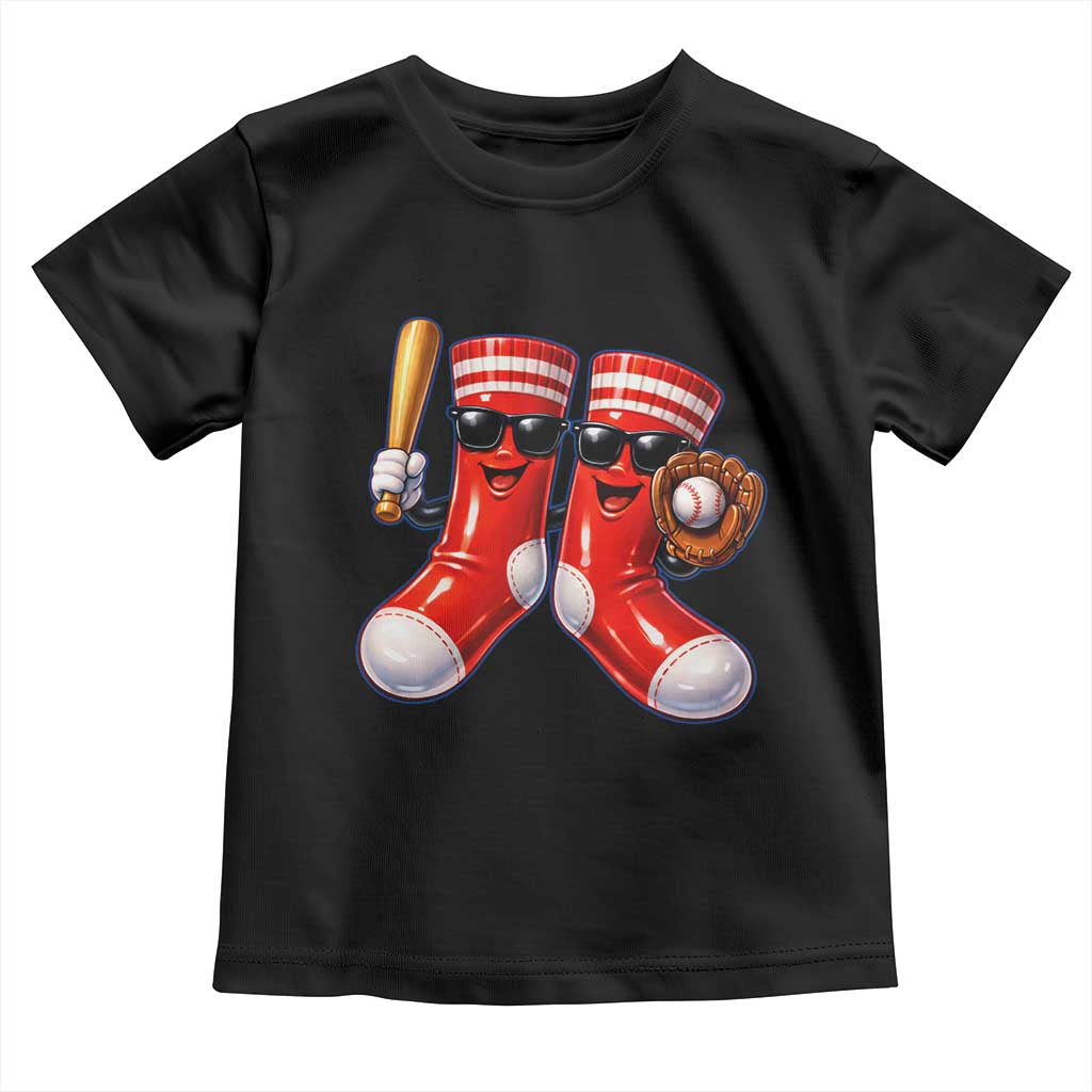 Funny Red Socks Playing Baseball Graphic Sport Game Day Toddler T Shirt
