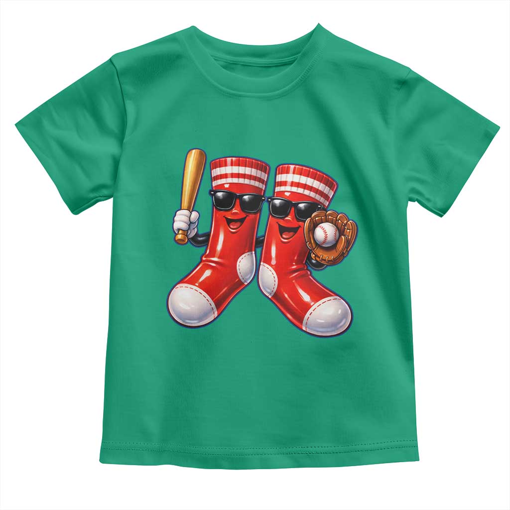 Funny Red Socks Playing Baseball Graphic Sport Game Day Toddler T Shirt