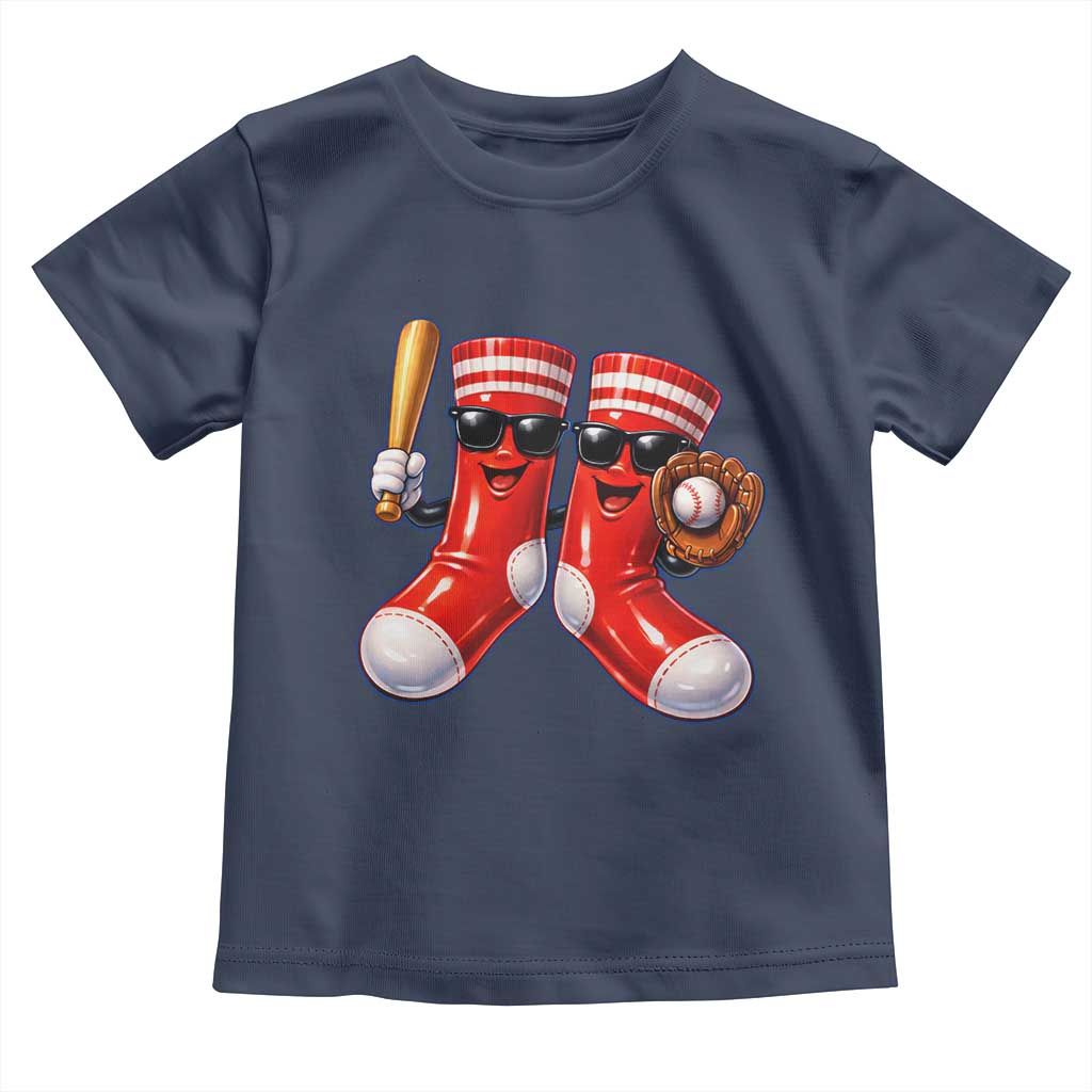 Funny Red Socks Playing Baseball Graphic Sport Game Day Toddler T Shirt