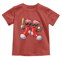 Funny Red Socks Playing Baseball Graphic Sport Game Day Toddler T Shirt