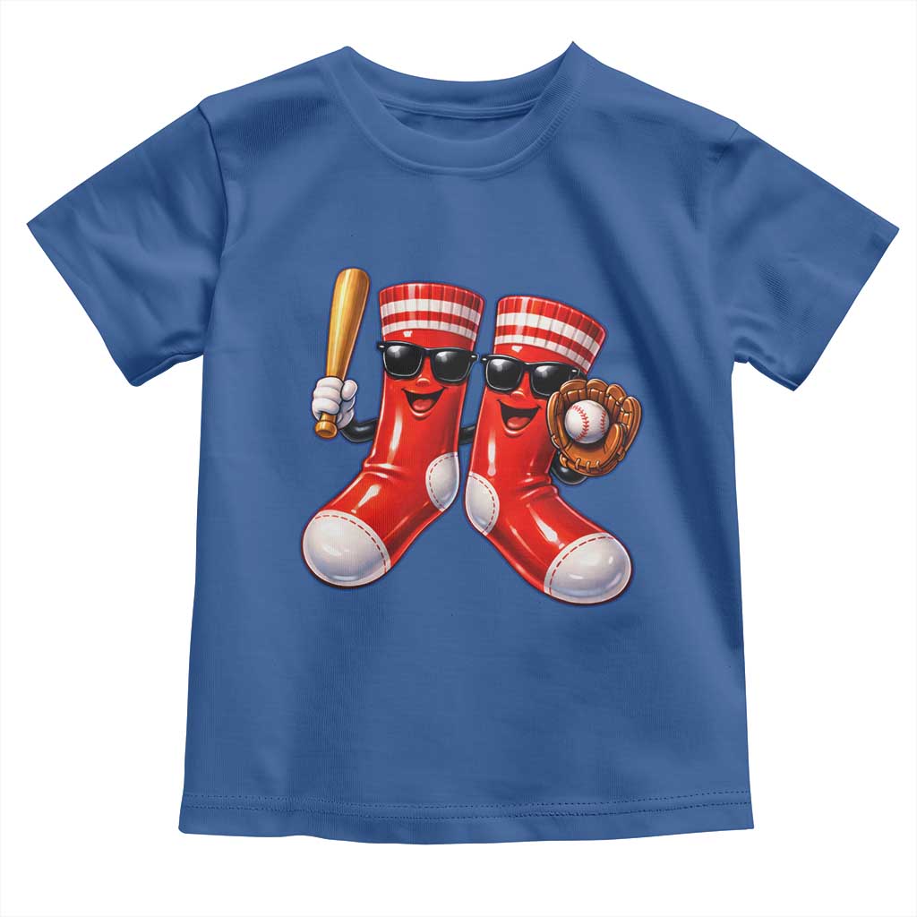 Funny Red Socks Playing Baseball Graphic Sport Game Day Toddler T Shirt