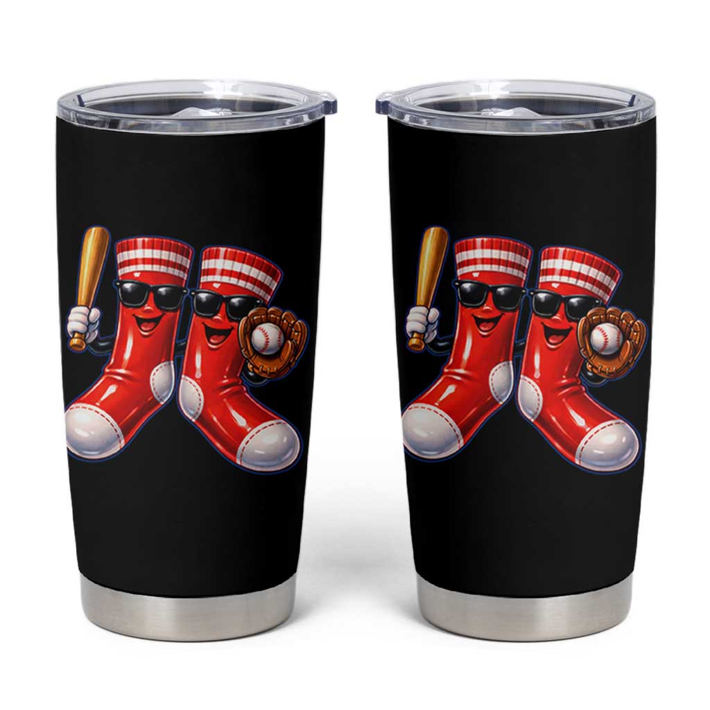 Funny Red Socks Playing Baseball Graphic Sport Game Day Tumbler Cup