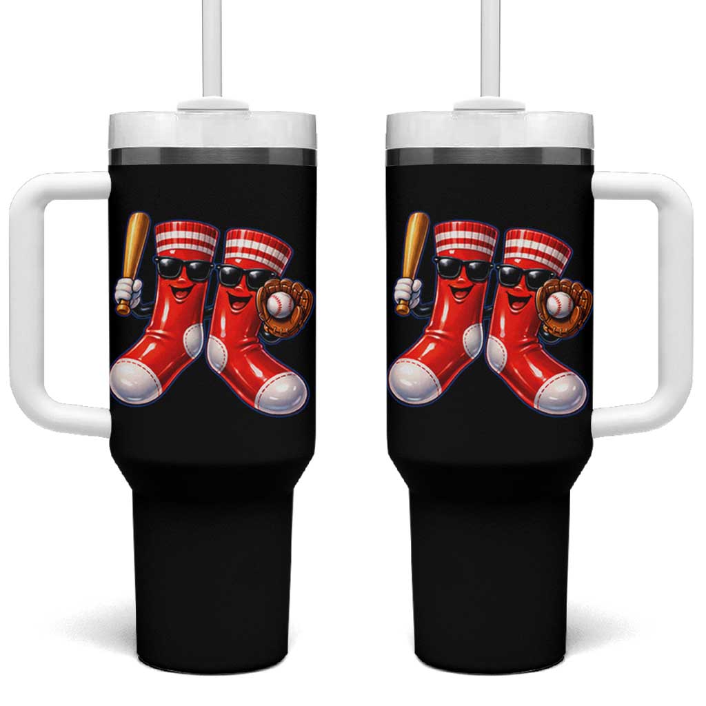 Funny Red Socks Playing Baseball Graphic Sport Game Day Tumbler With Handle